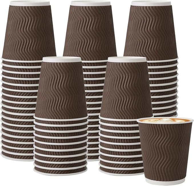 BYSNOW 150 Pack 8 oz Coffee Cups, Insulated Corrugated Ripple Wall Hot Beverage by BYSNOW