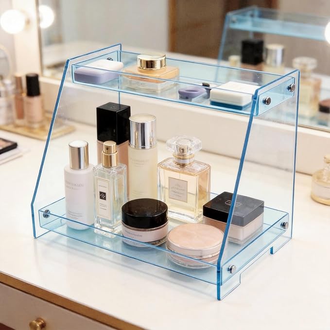 ROYALITA 2 Tier Pink Heart Bathroom Countertop Organizer Display Shelf - Image 2