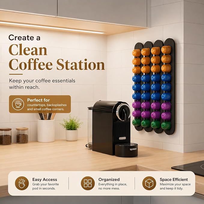 Bamboo Coffee Pod Holder, Adhesive Wall Mount - Image 7