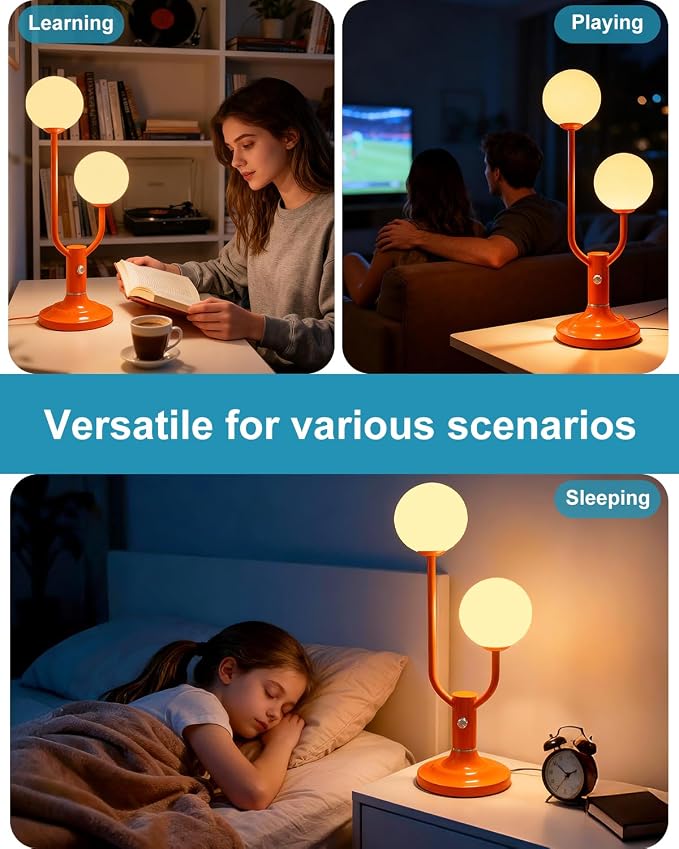 Lightdot Globe Table Lamp for Bedroom Mid Century Modern Orange Small Desk Lamp - Image 7
