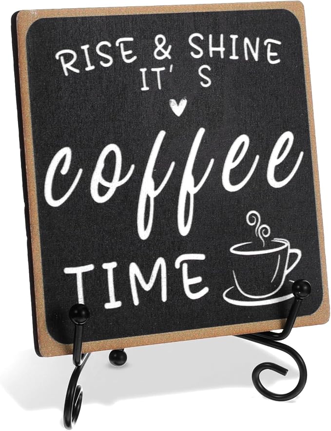 Wooden Coffee Bar Sign – 4"x4" Farmhouse Coffees Decor by Unknown