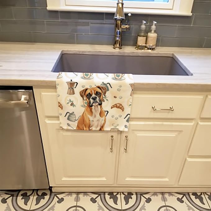 Caroline's Treasures Boxer Coffee Bar Kitchen Towel Velour Plush Front and - Image 2