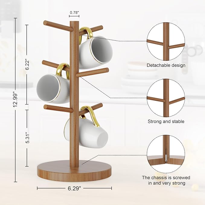 Wisuce Coffee Mug Holder, Bamboo Mug Tree - Image 4
