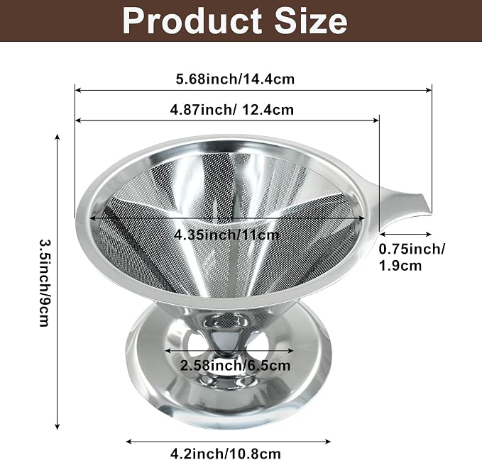 Waziaqoc Pour Over Coffee Dripper, Slow Drip Paperless Coffee Filter, Stainless - Image 2