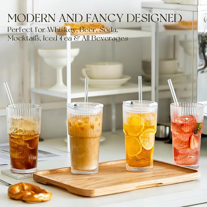 KEMORELA 6-Pack 20 oz Ribbed Glass Tumblers - Image 2
