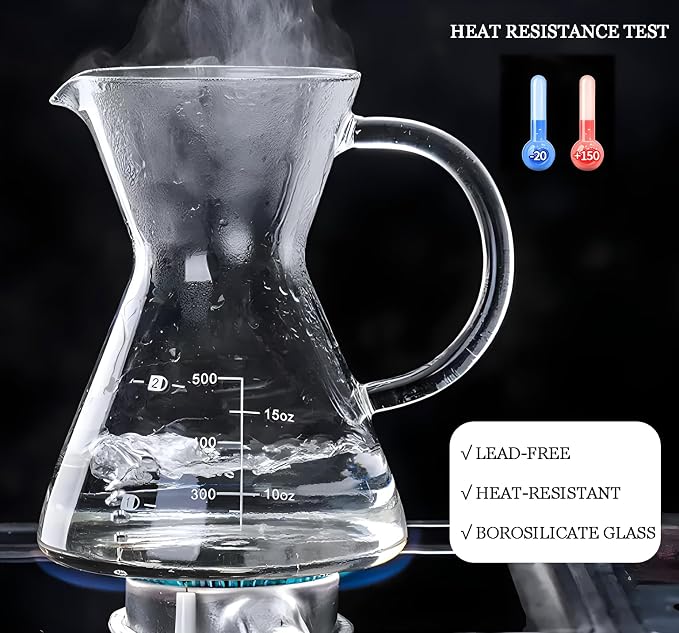 Pour Over Coffee Maker with Reusable Stainless Steel Drip Filter, Glass Drip - Image 2