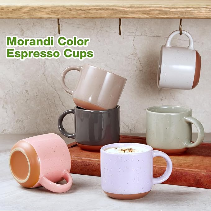 Gencywe Morandi Color Ceramic Mini Espresso Cups Set of 6, 5 oz Expresso Mugs - Image 3
