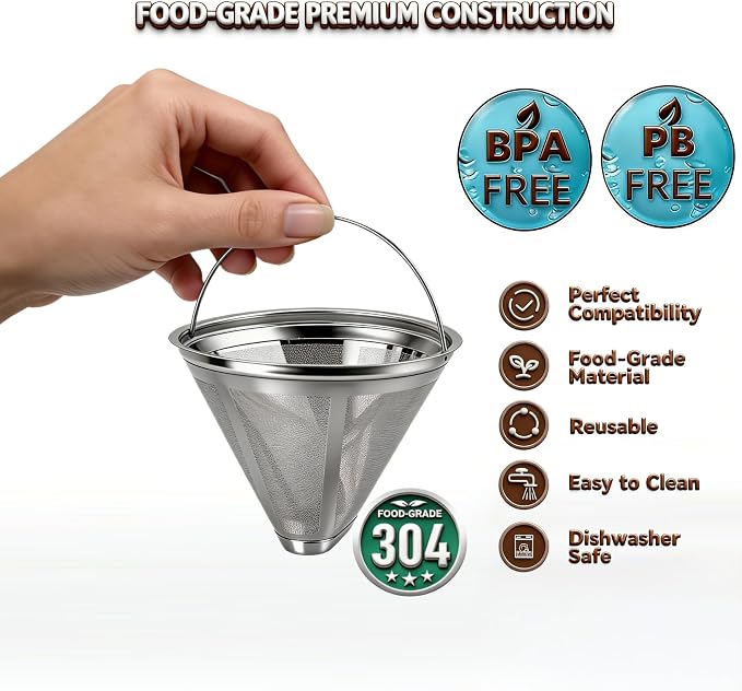 Permanent Stainless Steel Cone Filter, Coffee Filter- Fits Cuisinart Coffee - Image 3