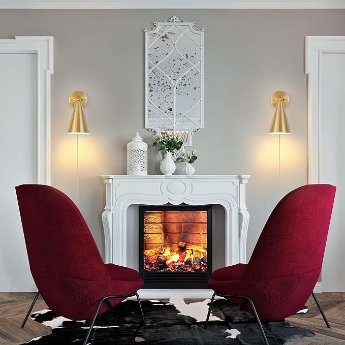 MWZ Gold Wall Sconces Set of Two Plug in, Brass Modern Dimmable Sconces - Image 9