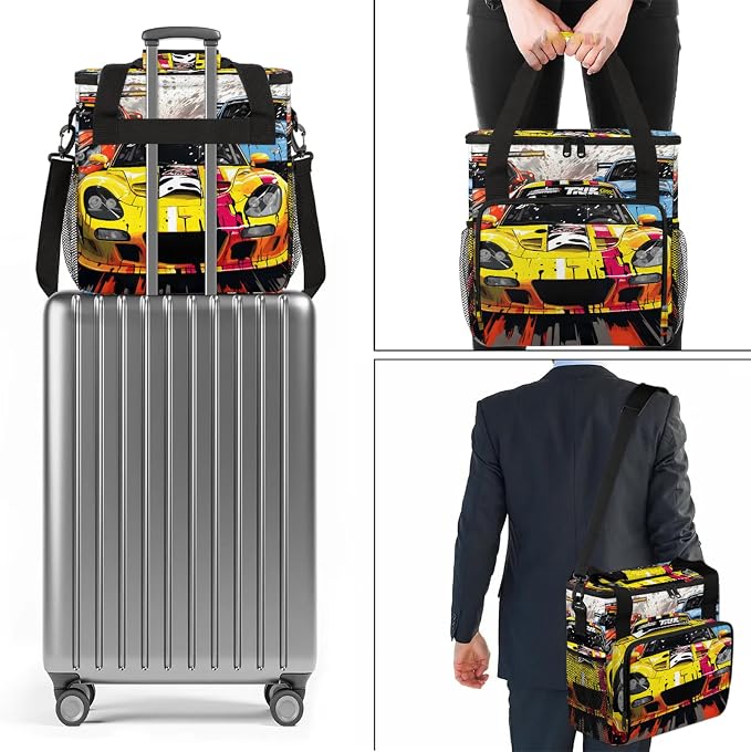 Yellow Racing Car Coffee Maker Carring Bag, Large Insulated Storage Organizer - Image 7