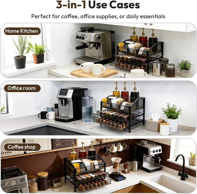 Coffee Bar Organizer with 3 Syrup Pumps, 3-Tier Coffee Station Organizer - Image 6