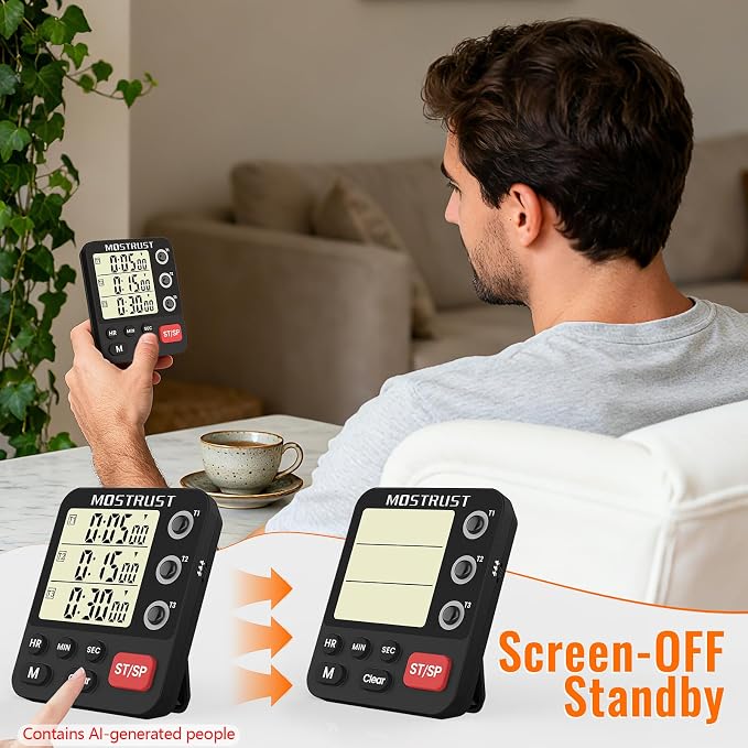 Digital Dual Kitchen Timer, 3 Channels Triple Countdown Timer - Image 5