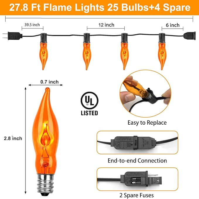 Halloween Lights 27.8 FT Flickering Flame String Lights - Image 2