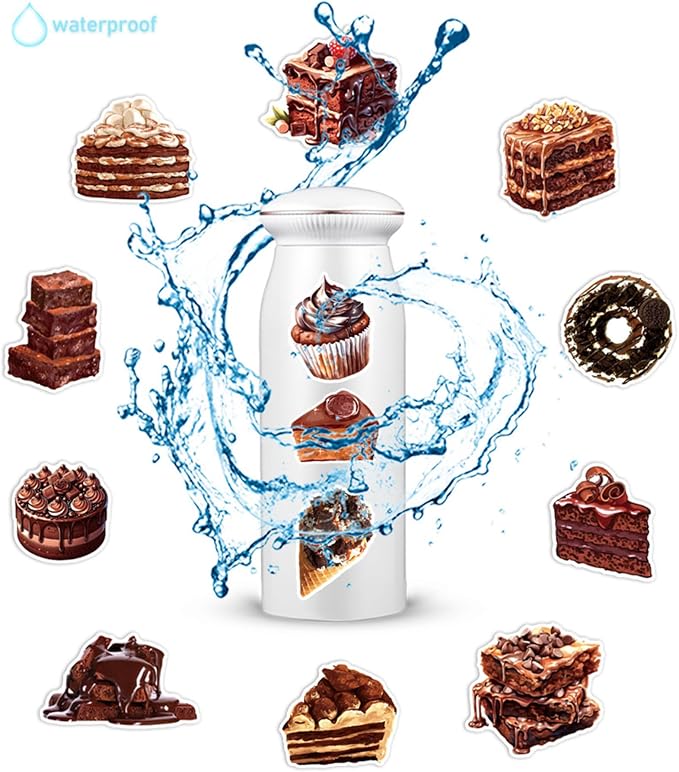 Chocolate Cake Stickers Pack, Water Bottle, Aesthetic Vinyl Waterproof Decals - Image 4
