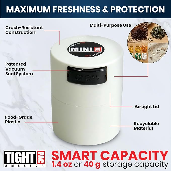 TIGHTPAC MINIVAC Portable Vacuum Seal Airtight Container – Keeps Coffee Beans - Image 4