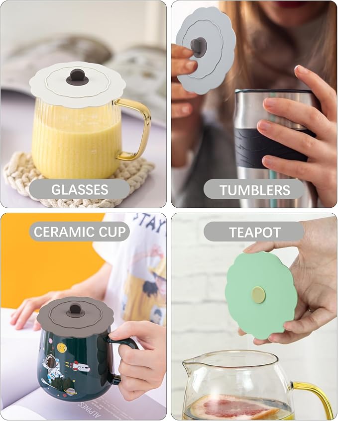4 Pcs Silicone Cup Covers with Straw Hole, Reusable Mug Cover, Anti-Dust Cup - Image 5