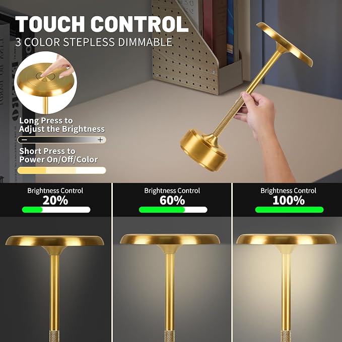 HAPYGI 5200mAh Rechargeable Cordless LED Table Lamps Touch Sensor Light - Image 2