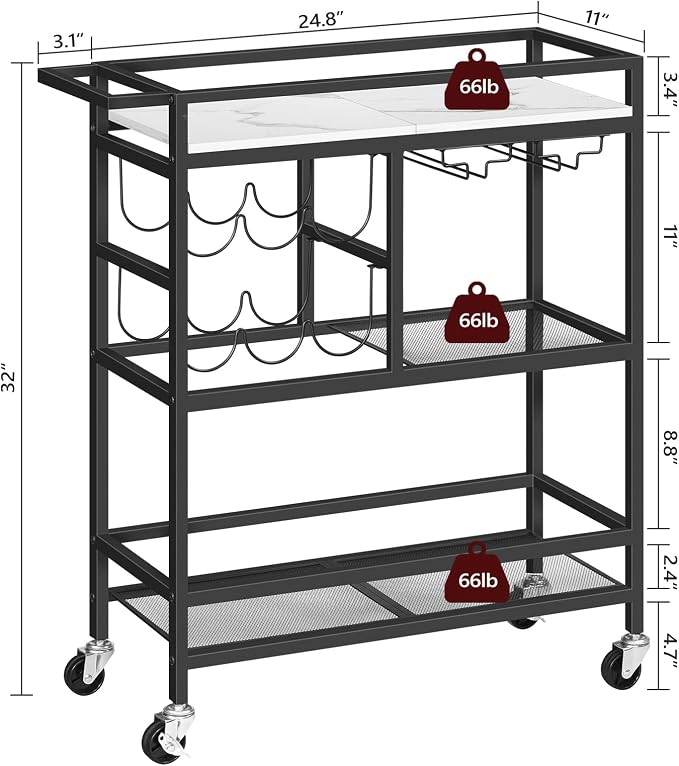 MAHANCRIS Bar Cart for Home, 3-Tier Serving Cart - Image 7