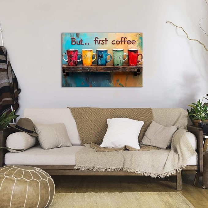 Colorful But First Coffee Sign Wall Art Kitchen Wall Decor Coffee Bar Station - Image 4