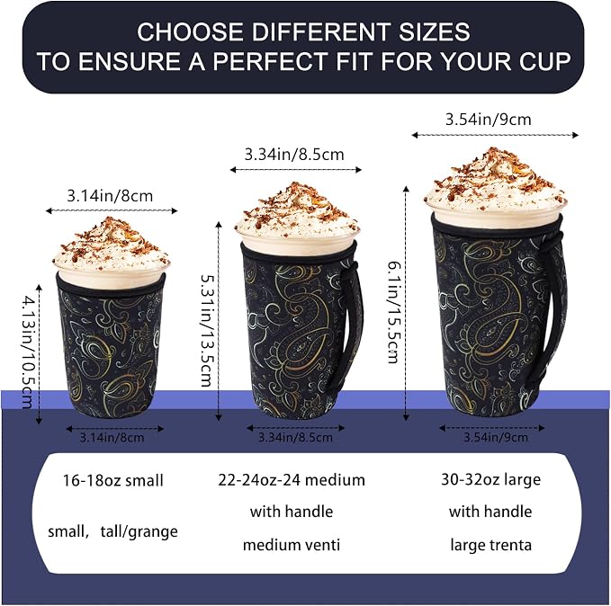 3 Piece Reusable Iced Coffee Sleeves Insulated Coffee Sleeves - Image 4