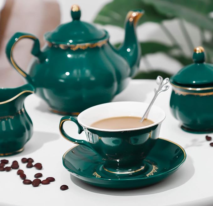 CHENP.HMC Tea Set 22-Piece Porcelain Ceramic Coffee Tea Sets Cups Saucer Service - Image 7
