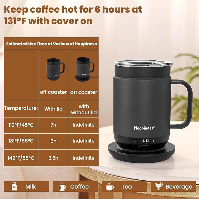 Happiness Smart Heated Coffee Mug, 16oz Rechargeable Electric Self Heating - Image 3