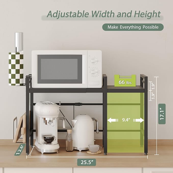 NETEL Expandable Microwave Stand, 2 Tier Metal Kitchen Countertop Organizer - Image 3