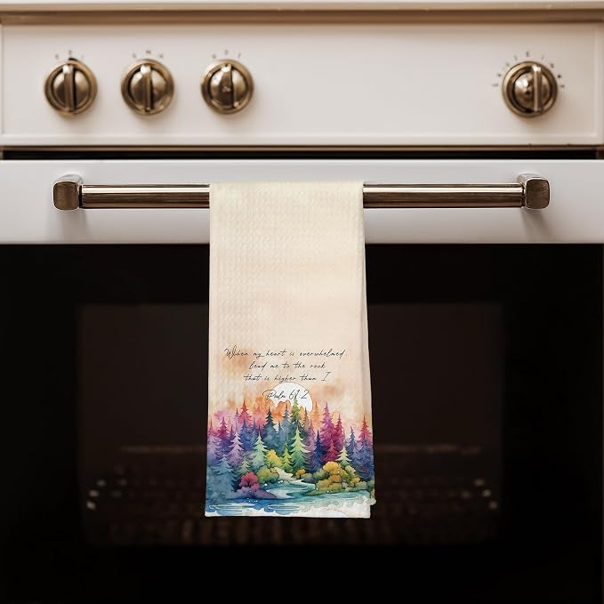 Watercolor Forest Christian Kitchen Towels, Psalm 61:2 Bible Verse Dish Tea - Image 3