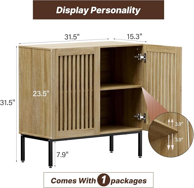 BVIUNTWO Buffet Cabinet with Storage, 31.5" Farmhouse Console Table with Metal - Image 2