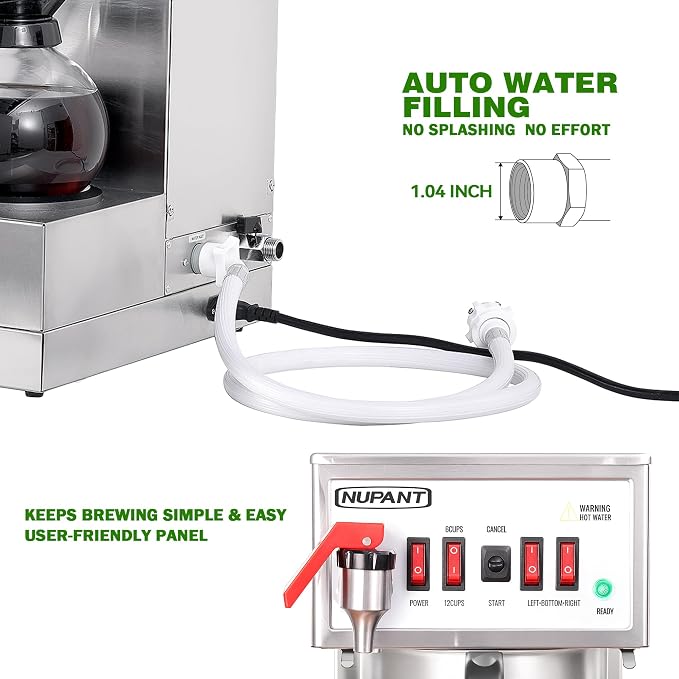 NUPANT 12 Cup Commercial Coffee Maker, Auto Filling Drip Coffee Maker Machine - Image 3
