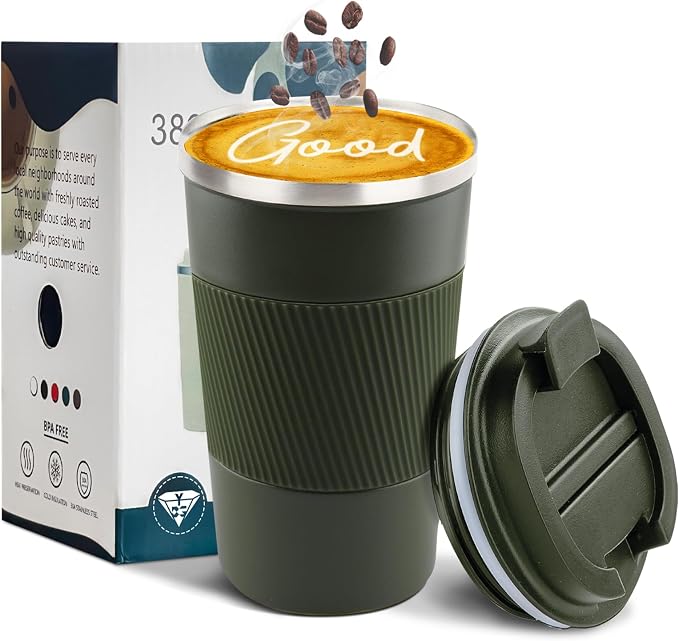 YINBAOGE Insulated Travel Coffee Mug, Spill & Leak Proof, Portable To Go by YINBAOGE