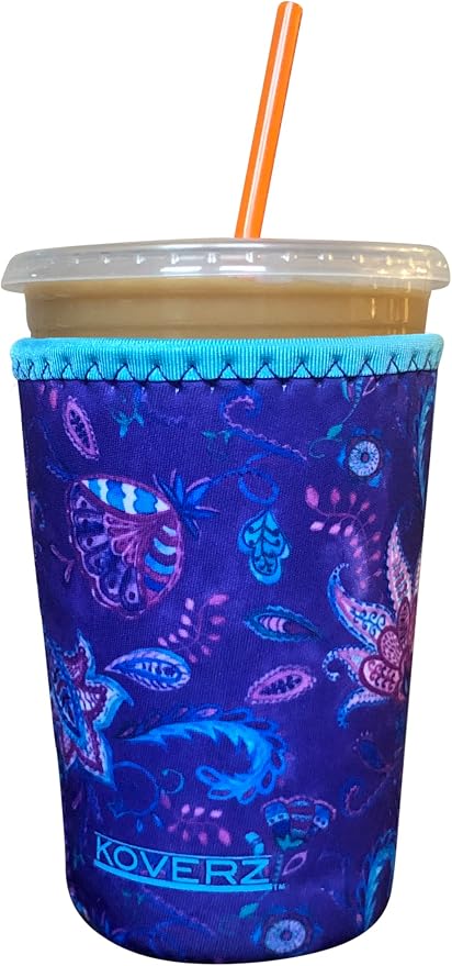 Medium Violet Whimsy Neoprene Iced Coffee Sleeve, 24 Oz, Fits 22-24 Oz Cups by Koverz
