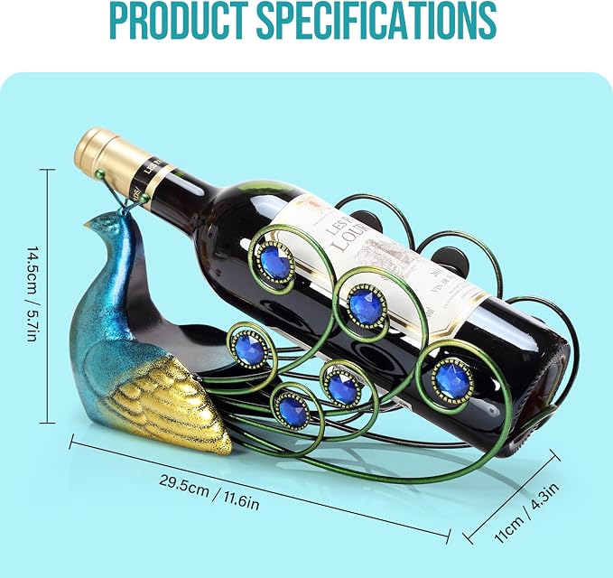 Peacock Wine Bottle Holder Single Bottle Display Stand Freestanding Wine Rack - Image 4
