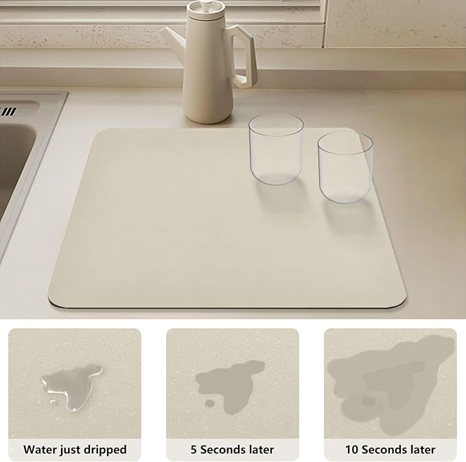 Beige Dish Drying Mat for Kitchen Counter No-slip Rubber Bottom Dish Drying Pad - Image 4