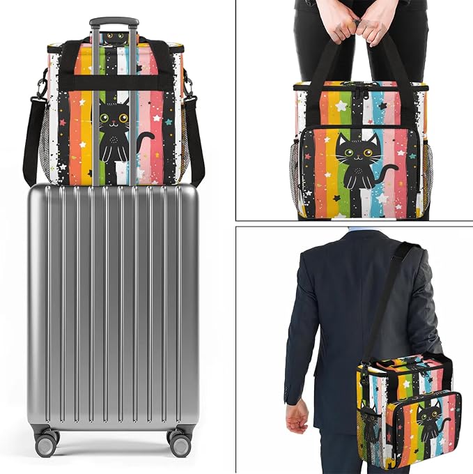 Black Cat Coffee Maker Carring Bag, Large Insulated Storage Organizer Case Tote - Image 7