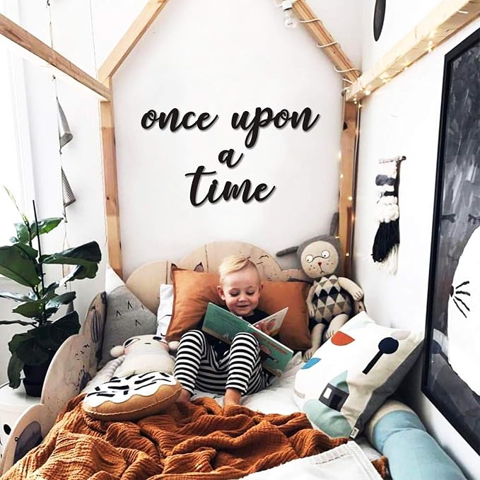 Huray Rayho Once Upon a Time Wood Sign Nursery Wall Decor Words Art Hanging - Image 6