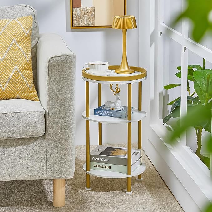 Small Round Side Table, 3-Tier Modern Nightstand - Image 7