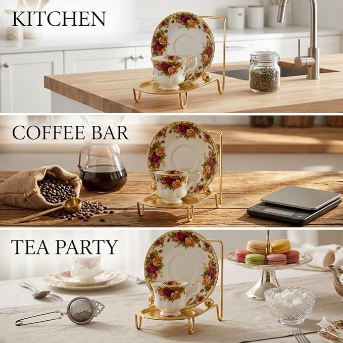 HOHIYA Gold Tea cup and Saucer Display Stand 6 Cup Holder Rack Decorative - Image 4