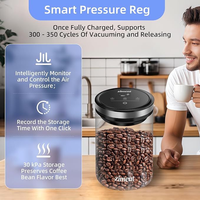 1.6L Automatic Vacuum Coffee Canister, Airtight Glass Food Storage Container - Image 5