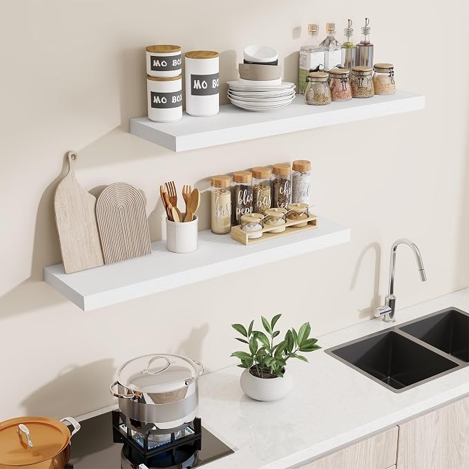 Dreamland 40 Inch Long Floating Shelves in White, 9.3 Inch Deep Floating Shelf - Image 3