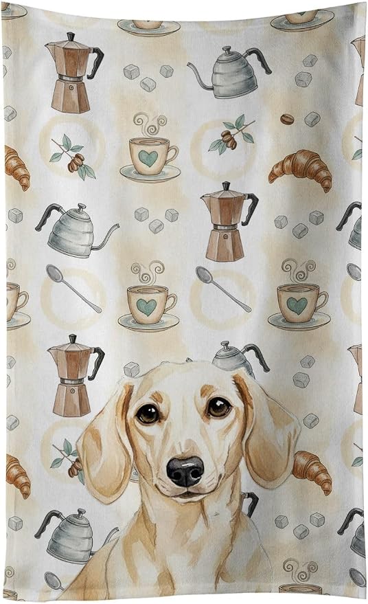 Caroline's Treasures Cream Dachshund Coffee Bar Kitchen Towel Velour Plush by CarolinesTreasures