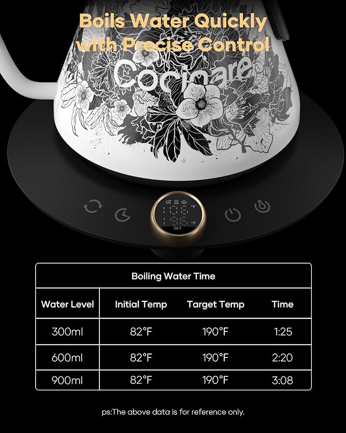 Cocinare Artisan Blossom Gooseneck Electric Kettle, ±1℉ Precise Temperature - Image 3