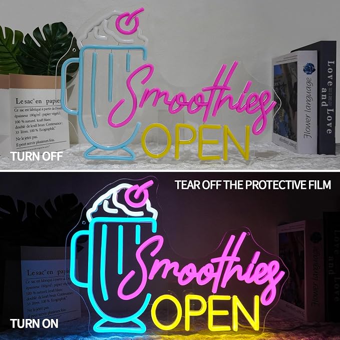 Smoothies Open Neon Sign Dimmable Frozen Fruit Smoothie Neon Light Sign - Image 5
