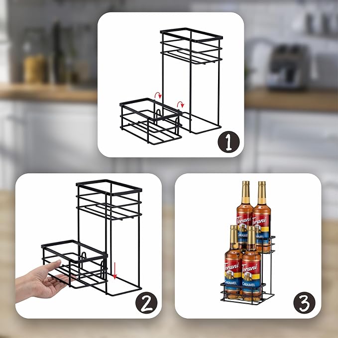 Coffee Syrup Organizer, 4 Bottle Capacity Syrup Stand, 2 Tier Syrup Rack - Image 4