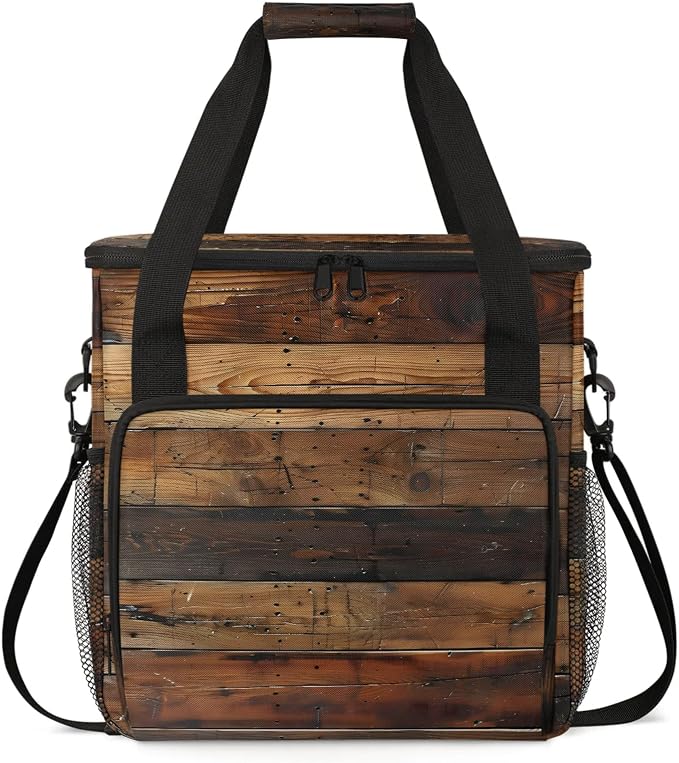 Farmhouse Brown Wooden Coffee Maker Carring Bag, Large Insulated Storage by Home