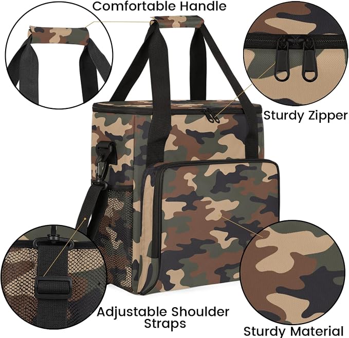 Brown Green Camo Coffee Maker Carring Bag, Large Insulated Storage Organizer - Image 6