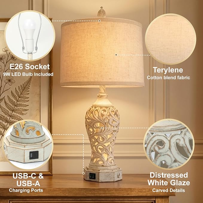 3 Way Dimmable Table Lamps for Living Room, 26.3'' Night Stand Lamps - Image 2