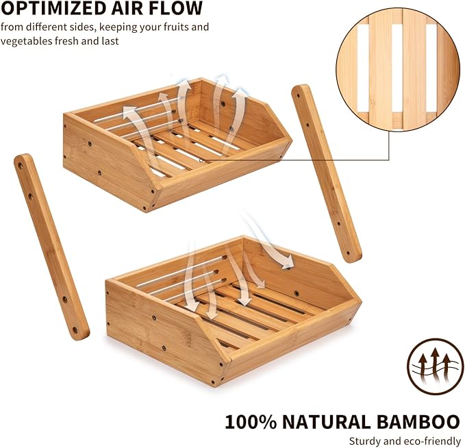 Merysen 2 Tier Fruit Basket For Kitchen, Bamboo Vegetable Storage Bowl Stand - Image 5