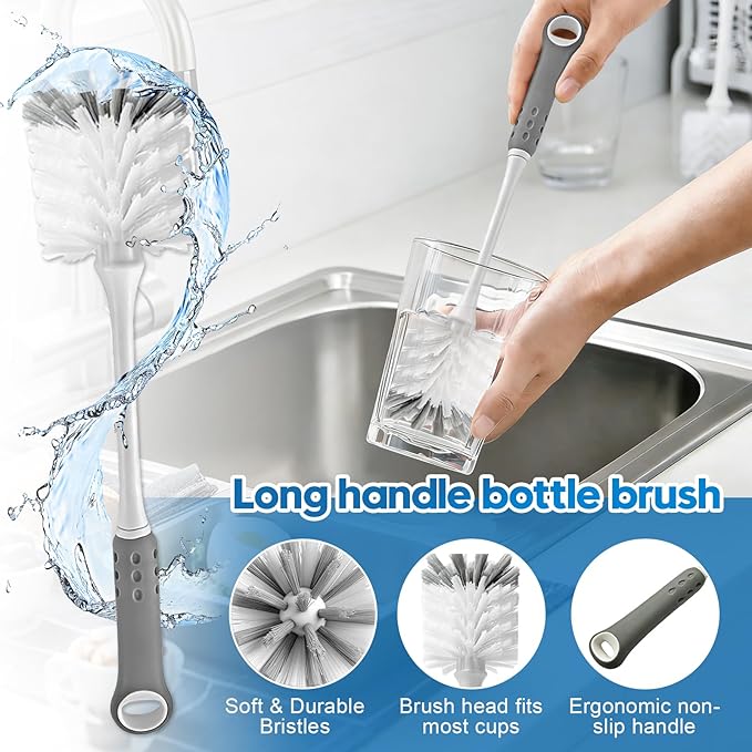 14Pcs Bottle Brush Cleaner Set, Long Handle Bottle Brushes, Sponge Brushes - Image 4