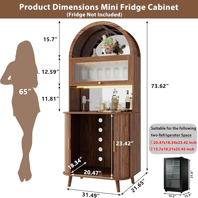 LVB Wine Bar Cabinet with Fridge Space, Arched Coffee Bar Cabinet with Storage - Image 2